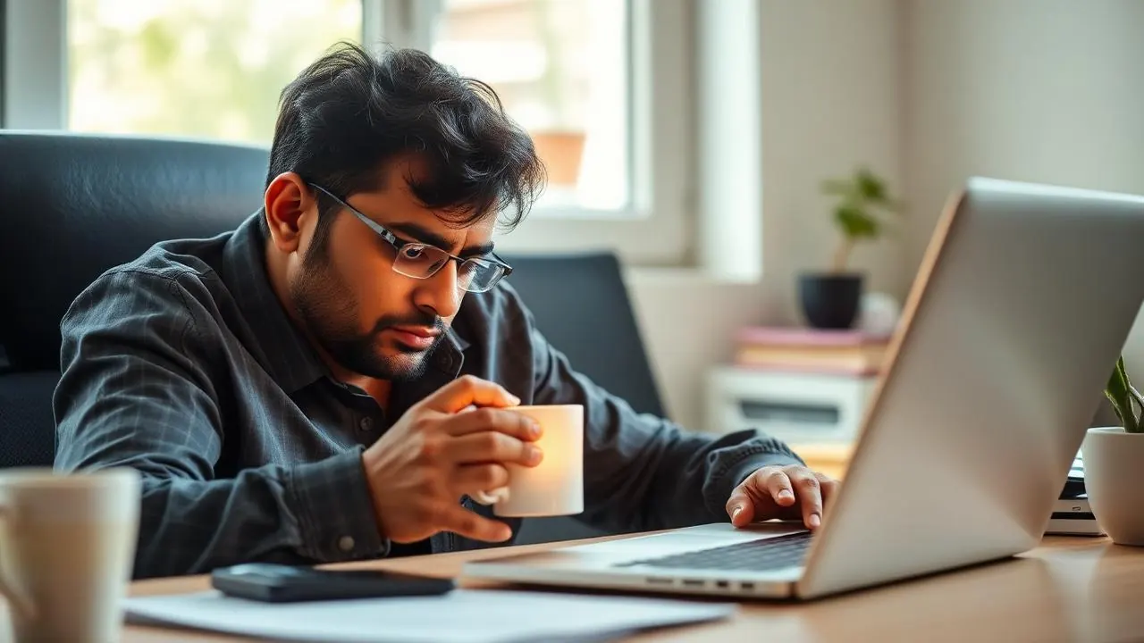 Exhausted Indian entrepreneur at desk